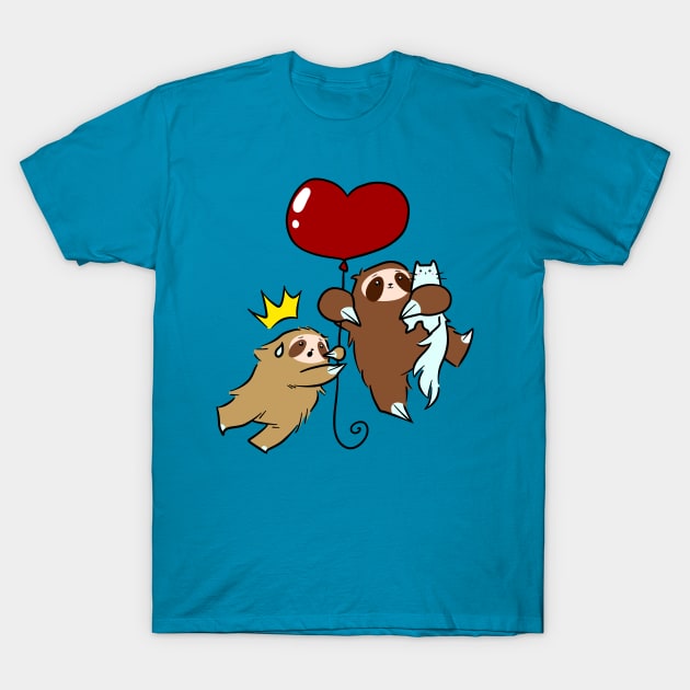 Heart Balloon Sloths and Cat T-Shirt by saradaboru